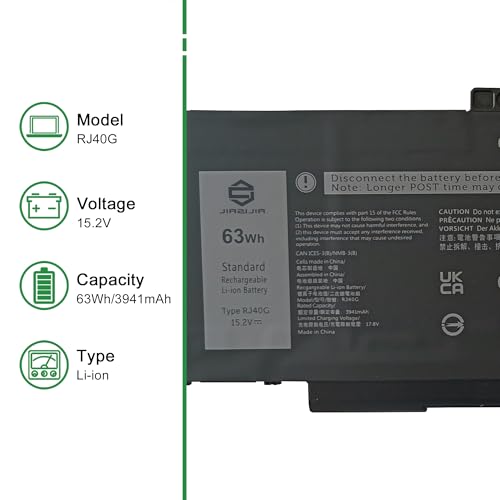 Image of RJ40G CPX-M033W 63Wh Laptop Battery Replacement for Dell Latitude 5420 5520 Precision 3560 Series Notebook 01K2CF 075X16 WY9DX 0WK3F1 0M3KCN M033W Black 15.2V 3941mAh