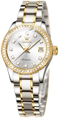 Image of OLEVS Womens Automatic Watch Gold Luxury Diamond Self Winding Ladies Wrist Watches Waterproof Luminous Date