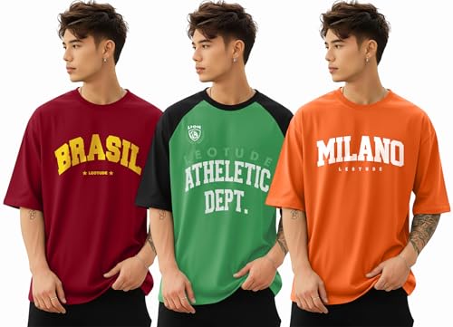 Image of LEOTUDE Men Polycotton Classy Look Regular Fit Round Neck Half Sleeve Tshirt| Colorful Oversized Fit T-Shirt for Mans