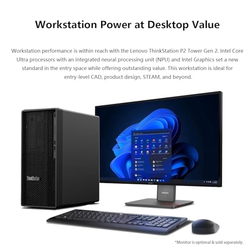 Image of Lenovo ThinkStation P2 Tower Desktop AI PC, Intel Core Ultra 5 225, 32GB DDR5, 1TB SSD, Wi-Fi 7, Support 3-Display 4K, HDMI, DP, Optical Disc Drive, Windows 11 Pro, Business Workstation, w /Bundle