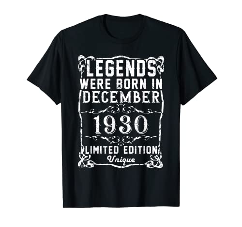 Cumpleaños Diciembre 1930 Edición Limitada Regalo Vintage Camiseta