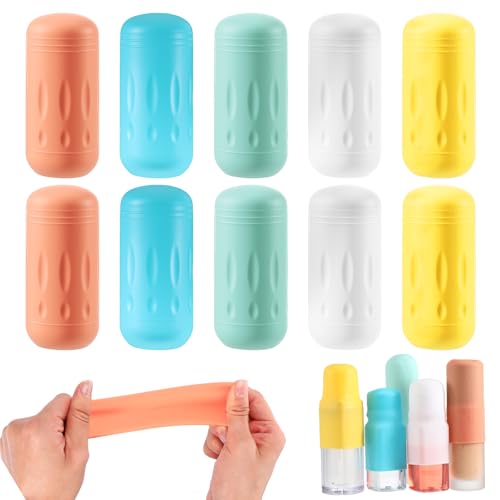 DOPENSPI 10 Stück Auslaufsichere Hüllen für Reisebehälter, Silikon Flaschenhüllen Elastische Hüllen Reisen Wiederverwendbares Reisezubehör Schutzhülle für Toilettenartikel Shampoo Flaschen