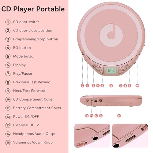 Image of Portable CD Player for Car: Kegaudio with Earphones Anti-Skip LCD Display Personal Disman Disc Player for Car & Sports Supports MP3 WMA PROG & Memory Function