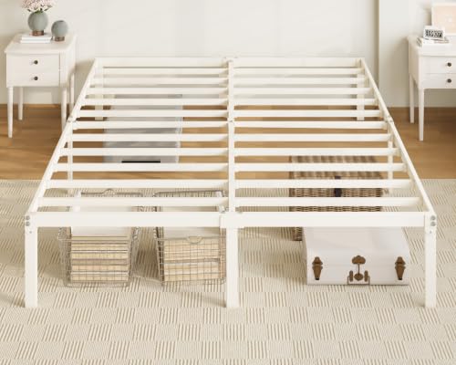 Image of Allewie Full Size Bed Frame, 14 inch Metal Platform Beds with Storage Space, No Box Spring Needed and Easy Assembly, Beige