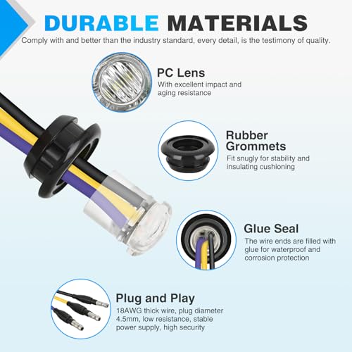 Image of Nilight 3 /4 Inch Dual Color Marker Light Amber Turn Purple Clearance Lights | 10PCS Auxiliary Side Lamp w /3 Pin Plug IP68 Waterproof Fits Trailers Trucks Campers RVs ATVs UTVs
