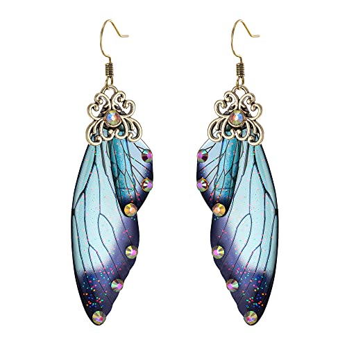 Clearine Schmetterling Ohrringe Flügel Tropfen Kristall Libelle Insekten Haken Ohrhänger für Damen Blau Topaz Antik Gold-Tone