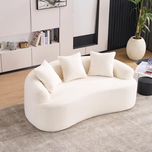 VS VanShine Boneless Sofá de 2 plazas, sofá con función de dormir, sofá cama, chenilla, curvado, con 3 almohadas, para salón, dormitorio, apartamentos pequeños, 153 × 94 × 63 cm (blanco)