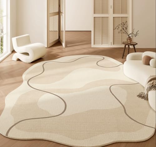 Tapete moderno irregular beige fácil limpieza 2x6 ft miniatura 2