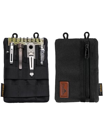 VIPERADE VE4 Tool Pouch, Nylon Pocket Organizer with 2 Pockets and 4 Small Tool Storage EDC Gears, Best Gift to Keep Organized, Hold Your Flashlight/Pocket Knife, Tactical Pen, Notebook (Black)