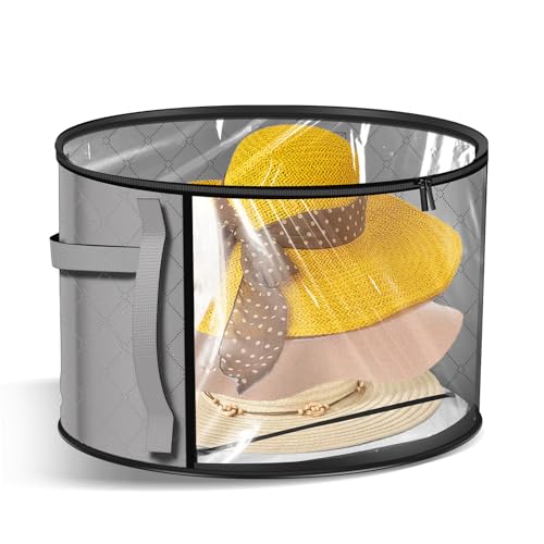 FALESOUL Oversized Clear Hat Storage Bag for Women, Closet Hat Boxes Organizer Bag with Dustproof Lids, Holds up to 7 Caps Cowboy Hat Organizer for Closet, Hat Carrier Case for Travel (Grey)