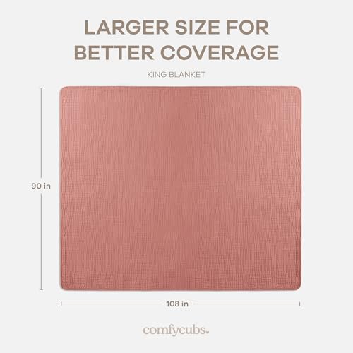Image of Comfy Cubs Muslin Blanket for Adults King 108 inch x 90 inch - 6 Layer Soft, Breathable & Lightweight Muslin Adult Blanket - Machine Washable & Designed in The US Bedding for All Seasons - Dusty Rose