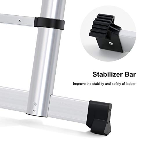 WolfWise 15.5FT Aluminum Telescoping Ladder with Stabilizer, Telescopic Extension Ladder 330 Pounds Capacity