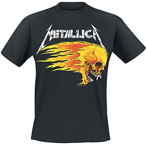 Metallica Flaming Skull Tour Tee Homme T-Shirt Manches Courtes Noir