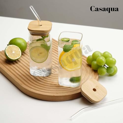 Image of Glass Tumbler with Bamboo Lid & Straw - 350ml, Set of 1, Drinking Glasses with Handle, Borosilicate Glass Cups for Iced Coffee, Bubble Tea, Boba, Juice, Smoothies & Water