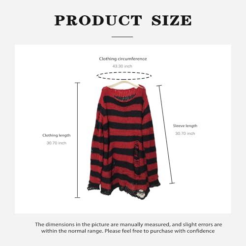 Image of Goth Y2K Striped Sweater with Belt Ripped Punk Gothic Long Sweaters for Women Grunge Distressed Halloween Pullover Tops