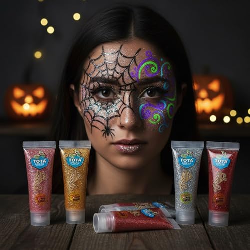 Image of Tota Glitter Gel - Non Toxic Face Paint and Body Paint | Glitter Gel Holi Colour Paint for Holi Party Decoration Halloween Party Theatre Drama Photoshoot and More - Set of 5 Shiny Glow Tubes