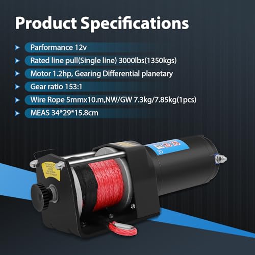 Winch eléctrico 3000LBS con control remoto inalámbrico miniatura 4