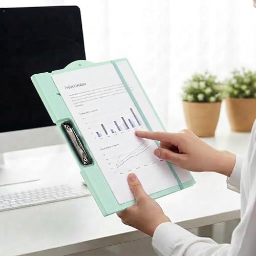Image of oddpod Horizontal A4 Plastic Clipboard with Elastic Strap /Multi-Function Document Paper Storage File Folder with Outer Cover for Students & Professionals - Mint Green