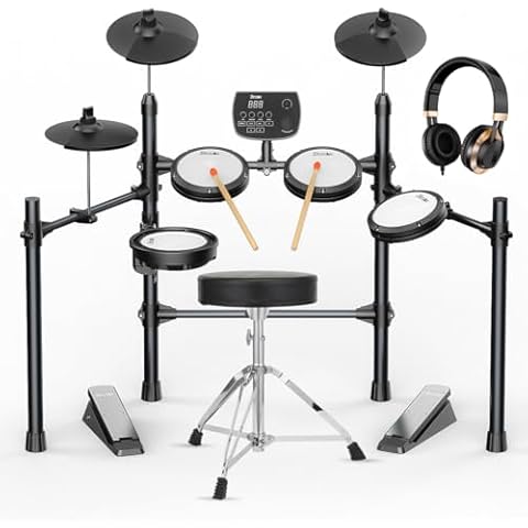 BESFAN Electric Drum Set with Quiet Mesh Pads, 5 Drums, 3 Cymbals, Dual-Zone Snare, USB MIDI, Intelligent Sound Module, Drum Throne, Headphones, Sticks, 25 Kits & 195+ Sounds for Beginners & Adults Cover