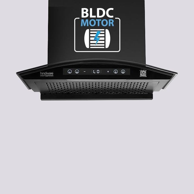 Image of Hindware Smart Appliances Sancia BLDC 60cm Kitchen Chimney | 1400 CMH | Filterless | Autoclean | Curved Glass | Motion Sensor, Touch Control | 12 Yrs Warranty on Motor, 3 Yrs on Product by Brand