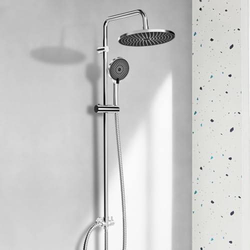 Rainfall Shower 10.23" Shower Riser Rail Kit Shower Set Rail & Hose Chrome