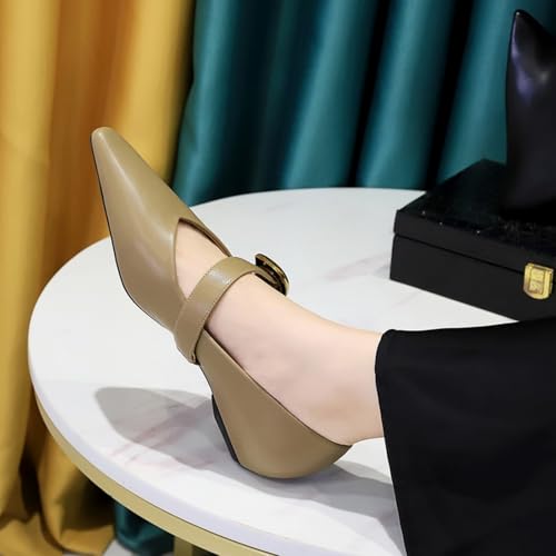 Women's 1 Inch Pointy Toe Mary Janes Flats One Strap Buckle Cute Leather Ballet Flat Shoes for Women Low Heeled Wedge Slip On Solid Work Flats Dress Comfortable2
