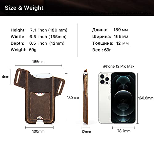 Hiram Leather Cellphone Holster Universal Waist Bag Sheath with Belt Loop for 6.7 inches Mobile Phone Cellphone Pouch with Card Slot Compatible with iPhone for Men (Left-handed) - Image 2