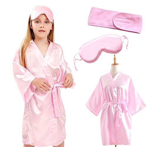 LaVenty Spa Party Favors - Satin Robe, Makeup Headband, Blindfold Sleep Eyemask for Birthday Supplies