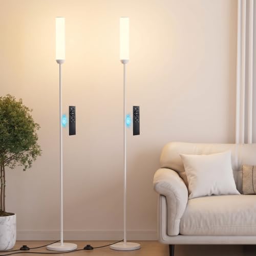Image of Ambimall LED Floor Lamps with Remote Control Set of 2, Foot Switch, White