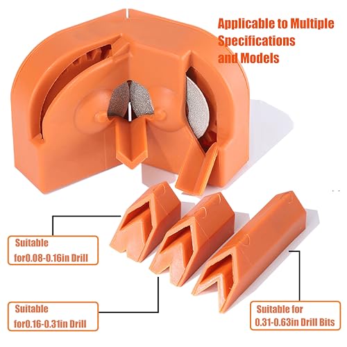 RUNMO Multipurpose Drill Bit Sharpener for All Bits Mill Drill Machine Blade Sharpening Tool with 4 Grinding Wheels, Pocket Size, Orange