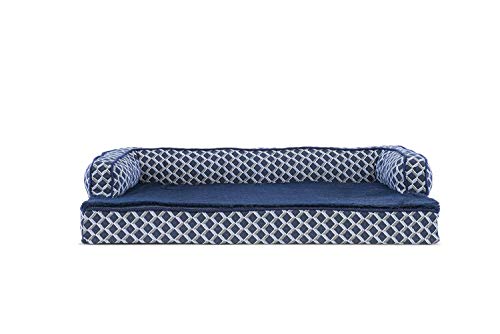 Furhaven Cooling Gel Dog Bed for Medium/Small Dogs w/Removable Bolsters & Washable Cover, For Dogs Up to 35 lbs - Plush & Woven Decor Comfy Couch Sofa - Diamond Blue, Medium