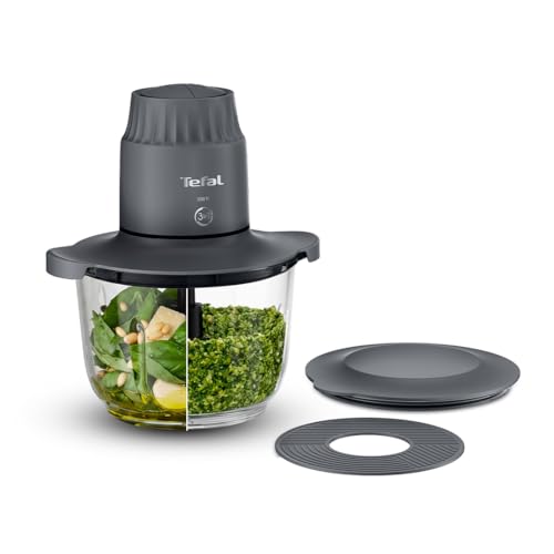 Tefal Choppeo Mini Food Processor/Chopper XXL 2L Glass Bowl with Anti-Slip Mat Storage Lid 2 Speeds 500W Grey - MB603BG1