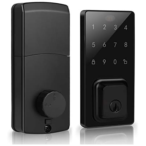 DECORITEN Smart Electronic Door Lock, User Code Touch Screen Keypad Deadbolt Entrance Smart Electronic Digital Door Lock with Keys in Black Finish, for Home Hotels Apartment Cover