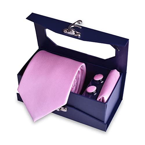 Set Corbata Sólida con Pañuelo y Gemelos para Hombre