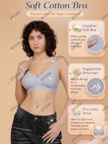Image of SPUNN Women's Cotton Mix Non-Padded Wire Free C-Cup Full-Coverage T-Shirt Bra Combo.