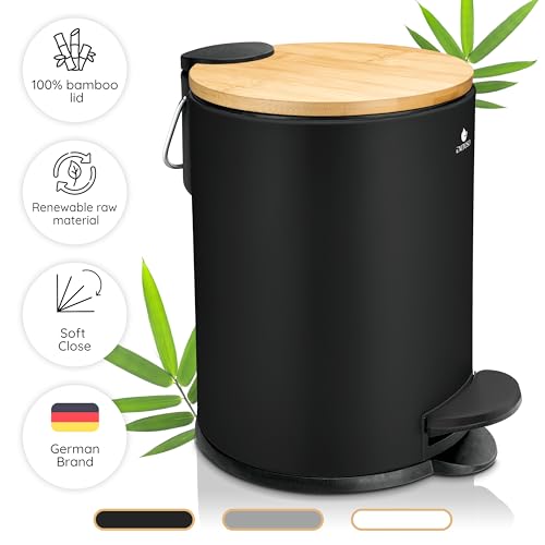 Exitoso 3L Small Bathroom Bin with Lid, Slim Bedroom Bin with Lid, Small Pedal Bin, Small Bin for Bedroom Black Bathroom Bin - Image 3