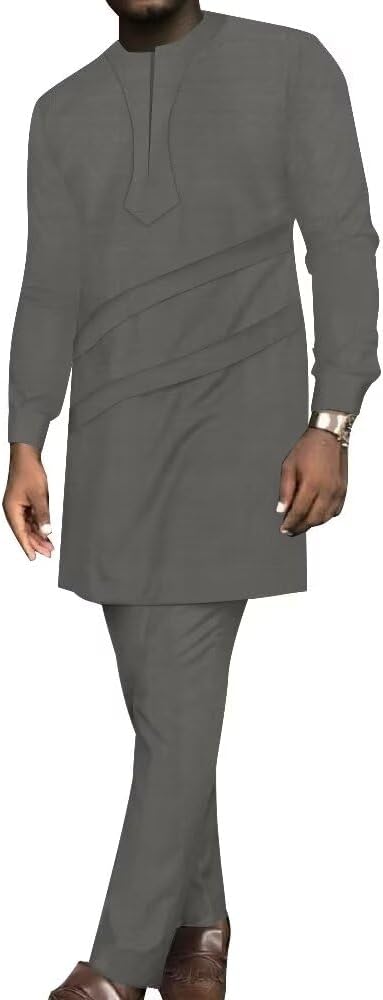 Afrilisco African Mens Clothes Sets Long Sleeve African Suits 2 Piece Dashiki Outfits Slim Fits Nigerian Clothing for Men
