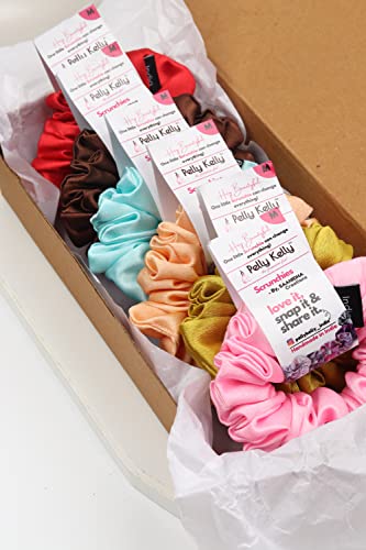 Image of Premium Satin Scrunchies for Women | Hair Bands, Ponytail Holders & Rubber Bands | Fluffy, No-Damage Hair Ties | Girls Hair Accessories | Medium Size | Pack of 6