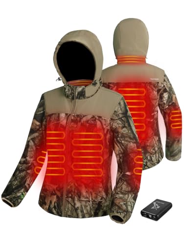 Hunt Quiet Women’s Heated Jacket Fleece with Power Bank, Rechargeable Coat for Hunting (Next Camo G2, Size M)