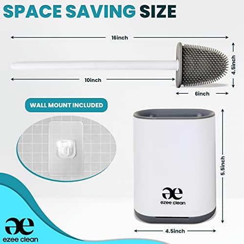 Toilet Brush, Silicone Toilet Brushes and Holder Sets with No-Slip Long Plastic Handle and Soft Flexible Bristles, Toilet Brushes with holders and Base for Anti-drip