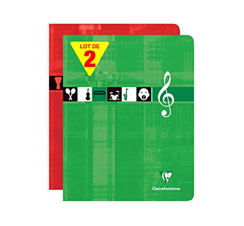 Clairefontaine 63797AMZC Lot de 2 Cahiers Agrafés de Musique et Chants - 17x22 cm - 56 Pages Grands Carreaux et Portées avec lignes - Papier Blanc 90g - Couverture Carte Pelliculée Couleurs Aléatoires