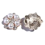 50PC 0.62inch 16mm Gold Crystal Pearl Rhinestone Buttons Embellishment with Flatback for Headbands H