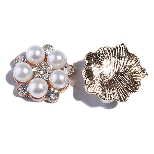 50Pc 0.62Inch 16Mm Gold Crystal Pearl Rhinestone Buttons Embellishment With Flatback For Headbands Hair Accessories Flower Center Bouquet Wedding Invitation #TOP23