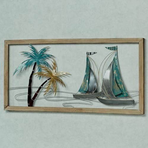 Touch of Class Coastal Tropical Sails Tropical Style Metal Wall Art | Palm Trees with Sailboats Hanging Decor for Bedroom, Living Room, Foyer, Hallway - Image 6
