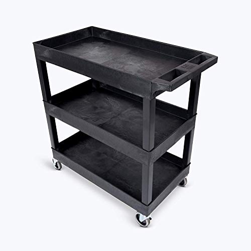 Stand Steady Tubstr 3 Shelf Utility Cart | Heavy Duty Service Cart Supports Up To 300 Lbs | Tub Cart With Deep Shelves | Great For Warehouse, Garage, Cleaning, Office & More (32 X 18 / Black) #TOP5
