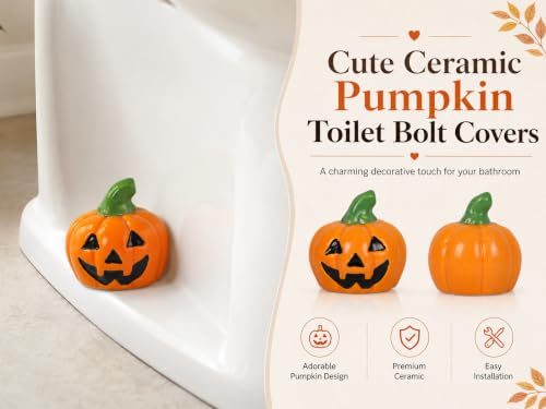 Image of ZUNON Toilet Bolt Caps, Decorative Toilet Bolt Covers, Ceramic Cute Frog Covers Toilet Bolts Bathroom Decor Easy Installation Set of 2 (Orange pumpkim)