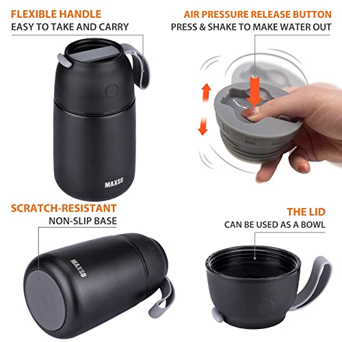 Image of MAXSO Soup Thermo for Hot & Cold Food for Adults Kids, 17 oz Vacuum Insulated Steel Lunch Container Bento Box with Spoon, Leakproof Thermal Food Jar for School Office Travel - Black