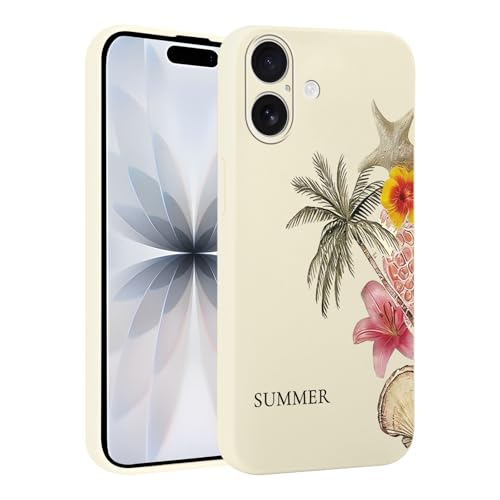Jumkook Summer Phone Case for iPhone 17 6.3",Hibiscus Flower Floral Aesthetic Design,Vacation Style Cute Coconut Tree Pattern,Matte Frosted Cover for Women Girls,Soft TPU Protection Funda for iPhone17