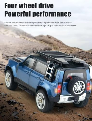 Image of TOYMELO Remote Control Defender Die-cast Car 4Wd High-Speed Off-Road Rc Car with Led Lights, 1:18 Scale Roof Rack and 5 Side Steps, Random Colour and Remote