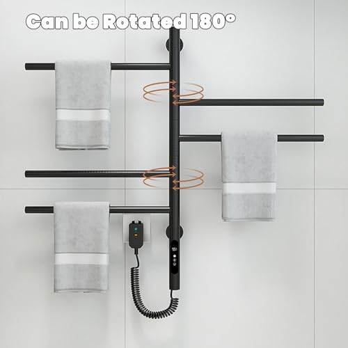 Chauffe-serviettes pivotant électrique mural avec minuterie LCD intégrée - 4